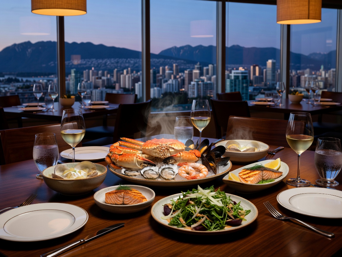 Exquisite dining layout with local dishes and fresh seafood at Parq Vancouver